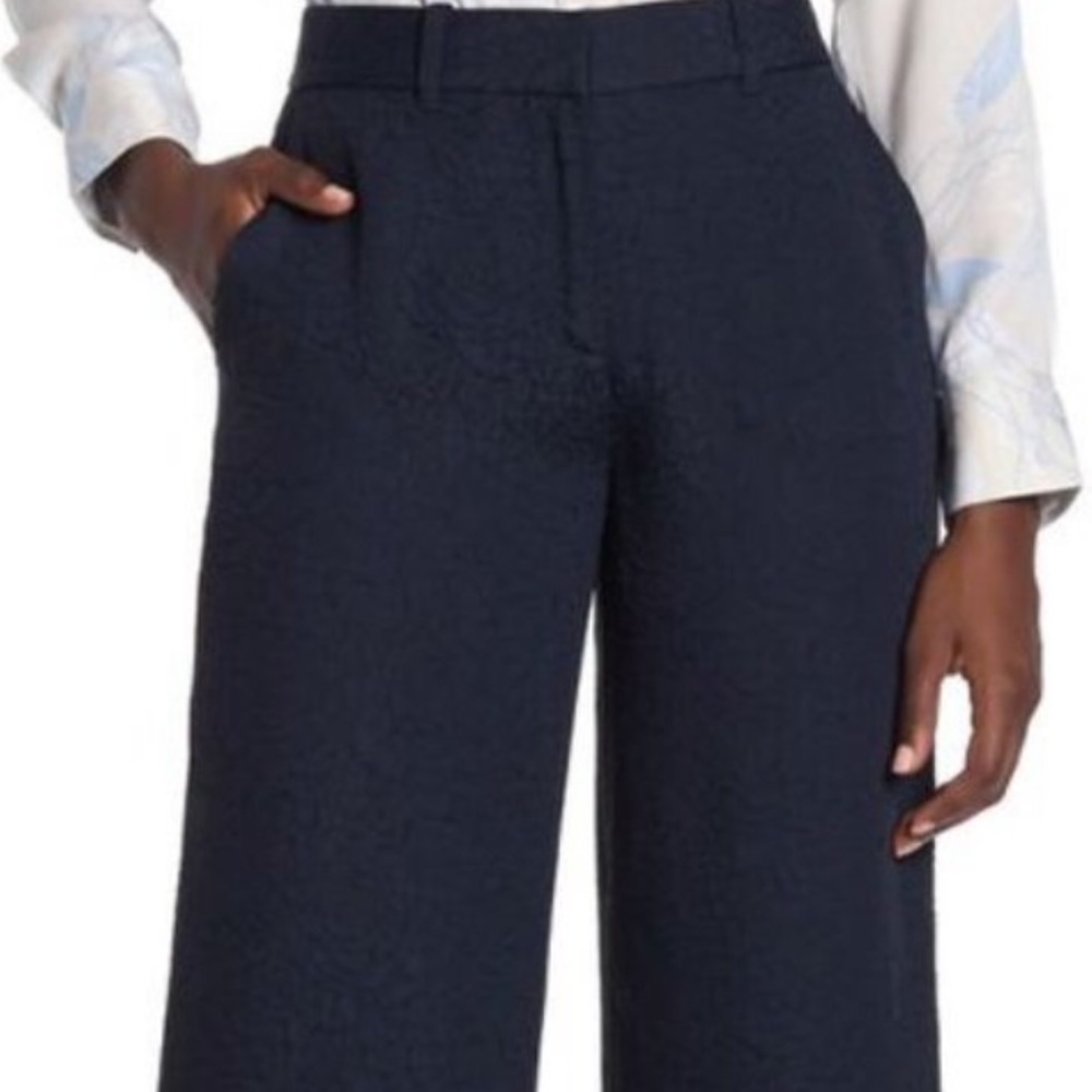 Equipment Arwen Floral Jacquard Navy Blue Wide Leg Trousers Pants NWT High Rise - Picture 6 of 8